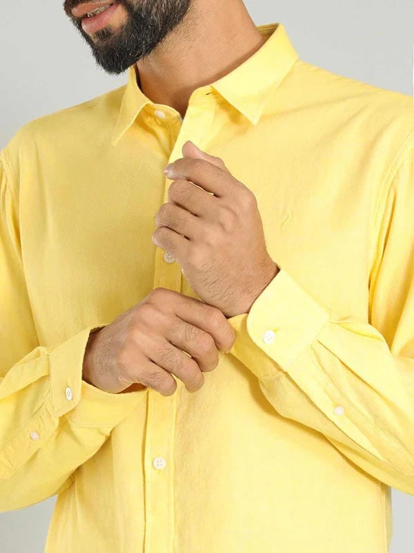 Indian Terrain Men's Slim Fit Full Sleeve Solid Yellow Shirt